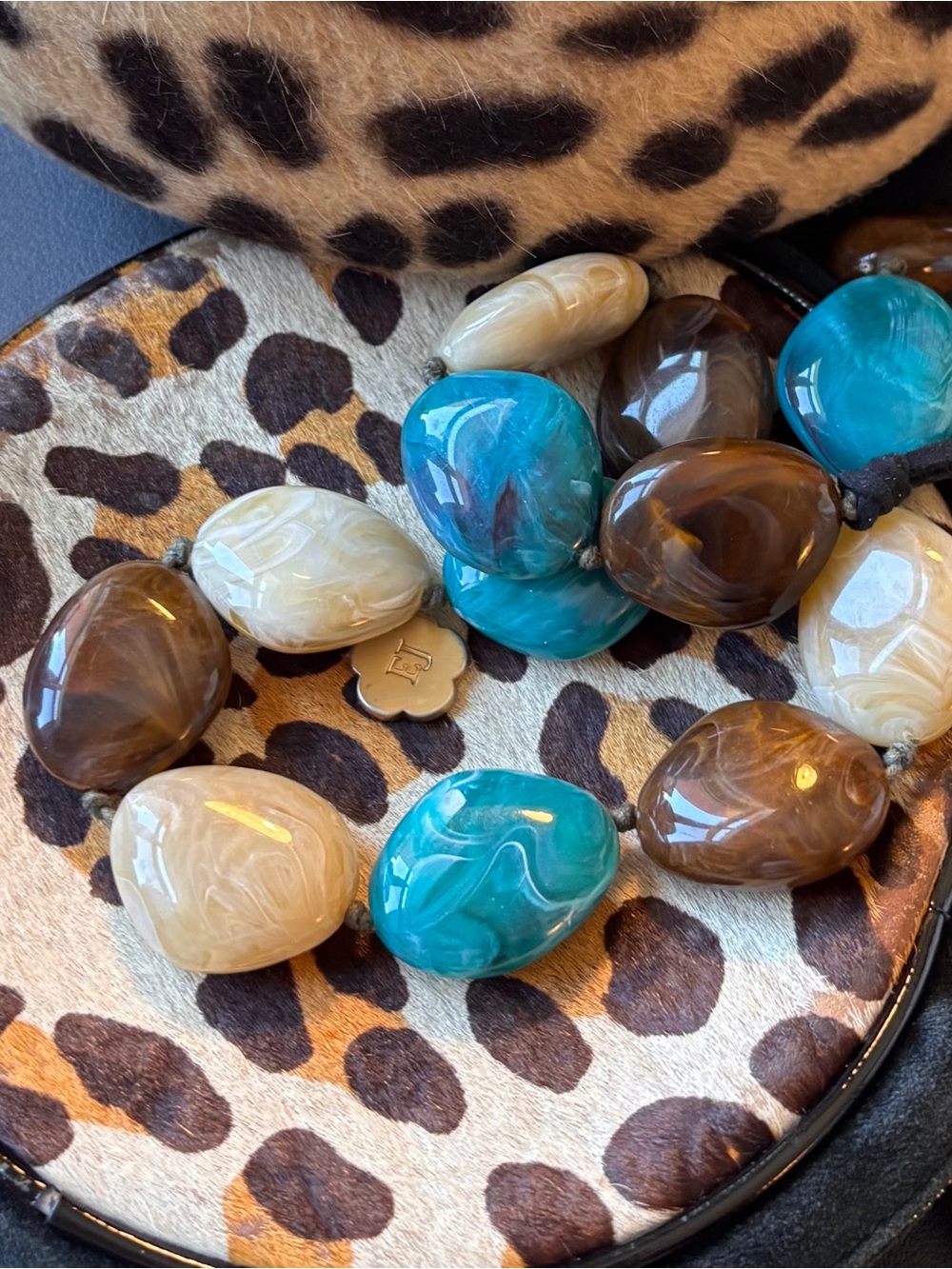 Echoes EJ Lucite Necklace Resin Chunky Statement Blue Brown Cream 🩵🩵🩵 #CEOMOM